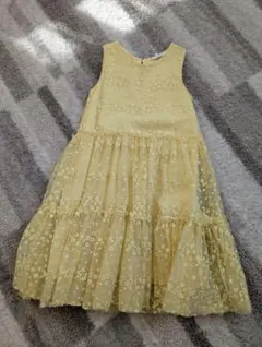 H&M イエロー フラワー刺繍 ノースリーブワンピース