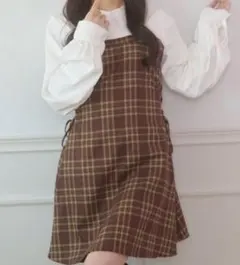 サイドレースアップチェックミニワンピース