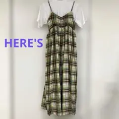 サロペット パンツ チェック柄 M 緑 黄 茶 レディース ヒアーズ