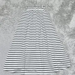 ボーダーフレアスカートロング［M］ホワイトブラック