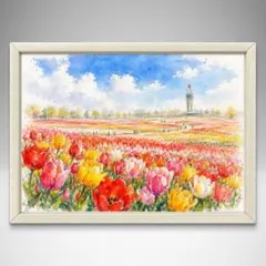 富山 となみチューリップフェア 水彩画 アートポスター 花畑
