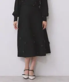 index フラワーモチーフニットフレアスカート　ブラック　新品