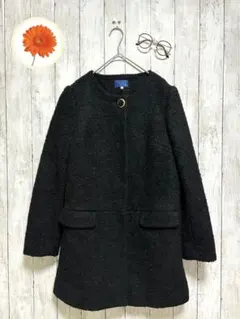 M【ITS'DEMO 】ゴールドボタン　ノーカラーハーフジャケット　コート　黒のサムネイル