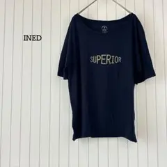 イネド Tシャツ ロゴ刺繍 シンプル ネイビー シンプル 定番 人気 カジュアル