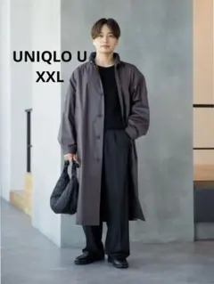 【美品】UNIQLO U コーティングロングコート　ダークブラウン　XXL