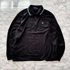vintage 長袖 ポロシャツ 黒 L ワンポイント刺繍 カジュアル 古着