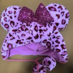 ディズニー ファンキャップ ミニー ヒョウ柄 ピンク スパンコール Disney