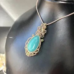 アマゾナイト×シトリン×ペリドットビーズのマクラメネックレス