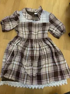 ブラウン系チェック 半袖ミニワンピース　リズリサ