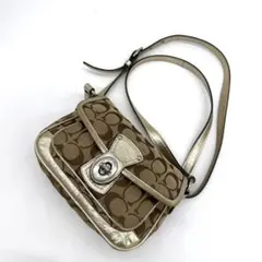 COACH コーチ シグネチャー ショルダーバッグ 斜め掛け ゴールド 茶