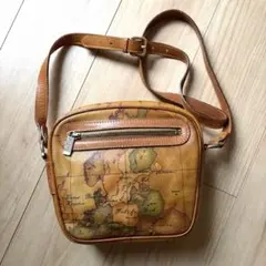 極美品★プリマクラッセ 斜挎包 PVC×皮革 地圖紋