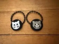 猫の顔刺繍ヘアゴム2個セット