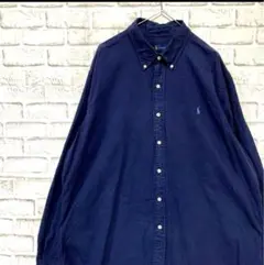 長袖　シャツ！ロゴ刺繍　ネイビー2XL