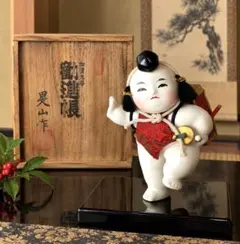 晃山作 加賀人形 勧進帳 弁慶人形 加賀九谷焼 共箱 黒漆台 能楽 歌舞伎