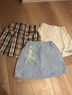 スカート3点セット チェック柄・ホワイト・水色