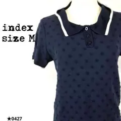 index インデックス ドット柄 ニットポロシャツ ネイビー M 0427のサムネイル