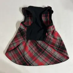 犬服 フリースドレス 赤と黒のチェック柄 スカート フリル