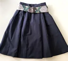 Saloon サルーン ベルト付き 膝下スカート 38 M 紺
