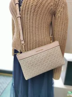 【MK】マイケルコース 2WAYショルダーバッグ/ポーチ ピンクxアイボリー