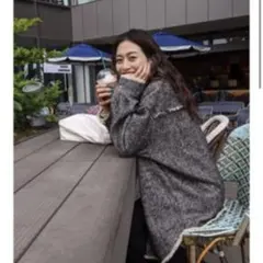 moussy フリンジニットカーディガン ブラック FREE 春秋アウター