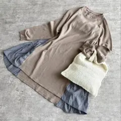 レイヤード風 ワッフル切替ワンピース チュニック 体型カバー ナチュカジ 春服