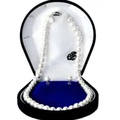 ビーンズクラスプ 貝 パール 8mm 一連 ロングネックレス ピアス セット