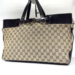 極美品✨ GUCCI GGキャンバス レザー トートバッグ 茶 ブラウン