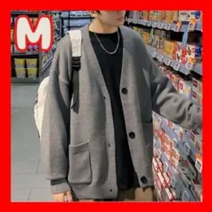 メンズ　レディース ニットカーディガン　グレー　おしゃれ　M