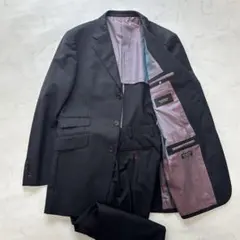 【美品】バーバリーブラックレーベル　スーツ　ブラック　ストライプ　L相当