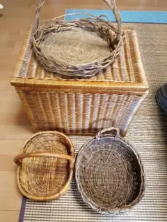 籐のかご3点バスケットセット1点