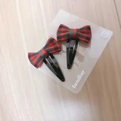 familiar ファミリア チェック リボン ヘアピン