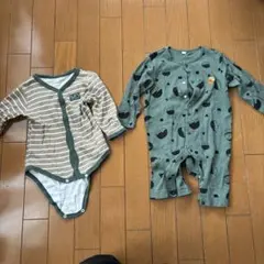 ロンパースセット 80cm ストライプ・動物柄　3枚セット　　写真1、4枚目