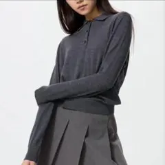 ユニクロ　メリノ　ポロセーター　グレー