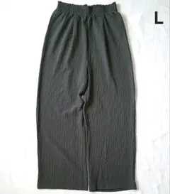 新品 ワイド ストレート リラックス パンツ 軽量 グレー ウエストゴム L