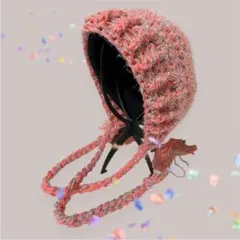 ボンネット　ヘッドドレス　バラクラバ　ピンク＆ベージュ　　グランジ