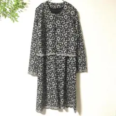 セットアップ ノースリーブワンピース ジャケット モノトーン 総柄 花モチーフ