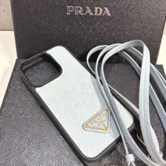 PRADA iPhone15Proケース ストラップ付き サフィアーノ 三角ロゴ