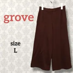 グローブ【L】ハイウエストワイドパンツ ガウチョウエストゴム ゆったり ボルドー