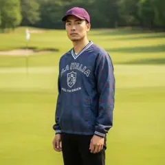 フィラゴルフ 2WAY スニードジャック ブルゾン チェックMサイズ 半袖 長袖