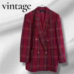 美品✨昭和レトロ　大きいサイズ レッド　チェック　テーラードジャケット金ボタン