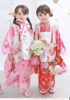 七五三　着物　女の子　花柄　赤　3歳