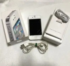 【ジャンク品】iPhone 4 本体+箱+未使用イヤホン付き / 画面割れ