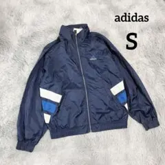 【アディダス】ウインドブレーカー (Ｓ) ネイビー フード付き スタンドカラー
