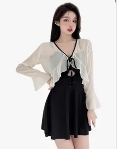 水着 ワンピース レディース 2点セットビキニ 体型カバー ブラウス付き