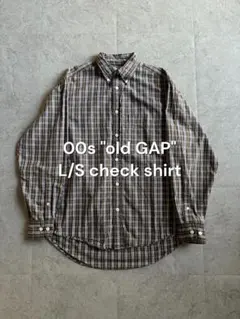 00s old GAP チェックシャツ 長袖 カーキ ネイビー S ノームコア