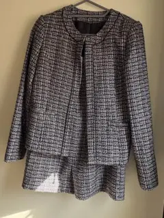 卒業式入園式黒と白のツイードスカートスーツ11号セットアップ