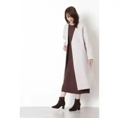 ナチュラルビューティーベーシックMANTECOウールノーカラーコートグレージュM