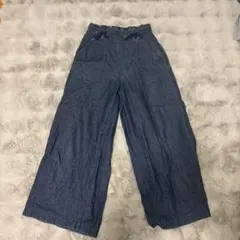 ダークブルー ワイドパンツ デニム風
