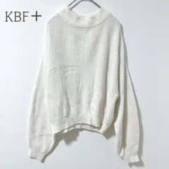 ケービーエフプラス　ホワイト コットン　ニット プルオーバー　ゆったり
