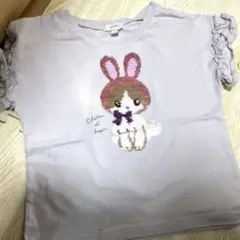 【110 訳あり】色褪せあり any FAM ウサギ刺繍 Tシャツ 110サイズ